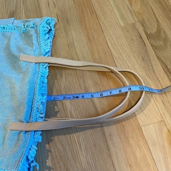 Sun N Sand Beach Bag Denim Frayed Light Blue Tan Zipper - Picture 11 of 11